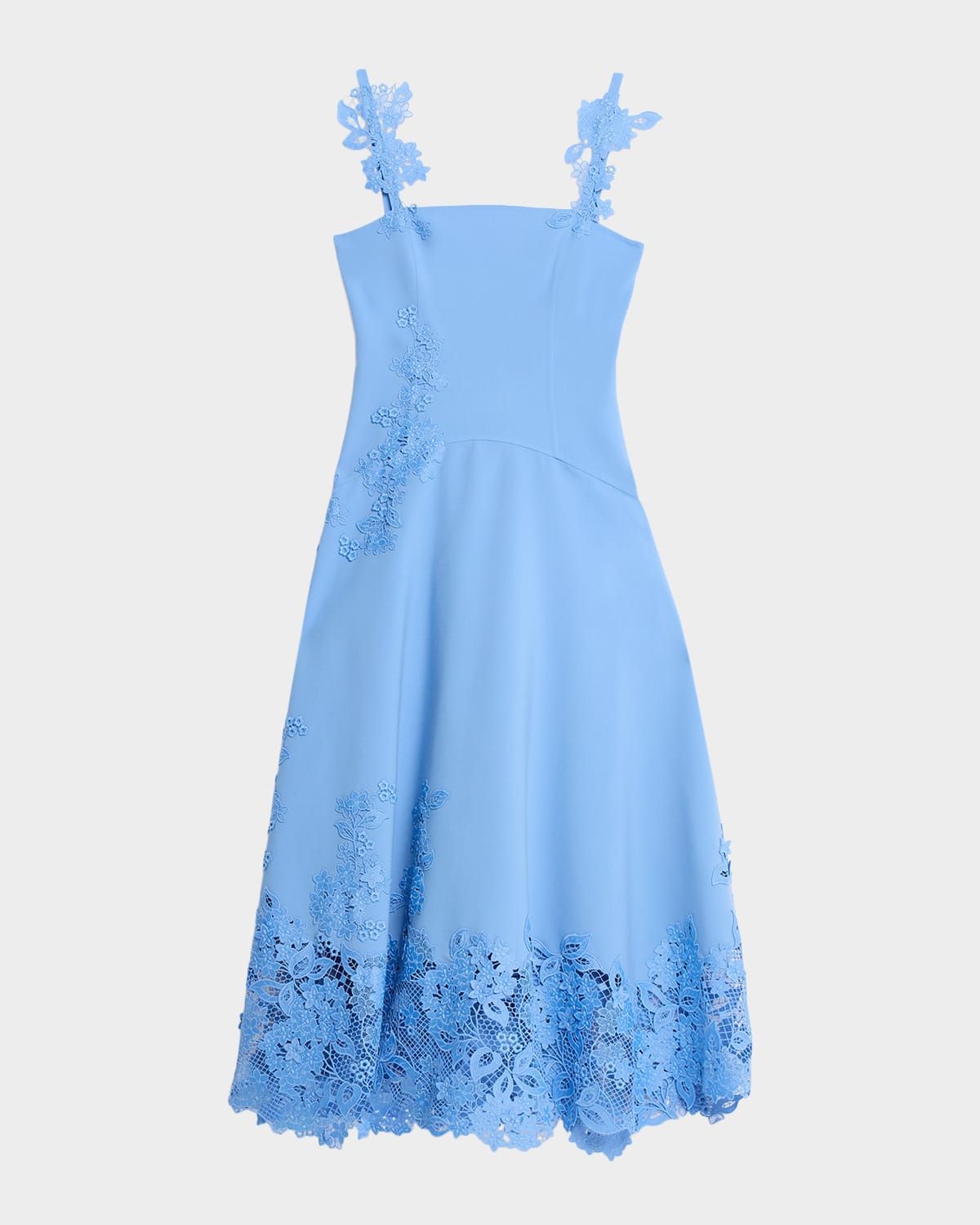 Sleeveless Porcelain Flowers Lace Midi Day Dress