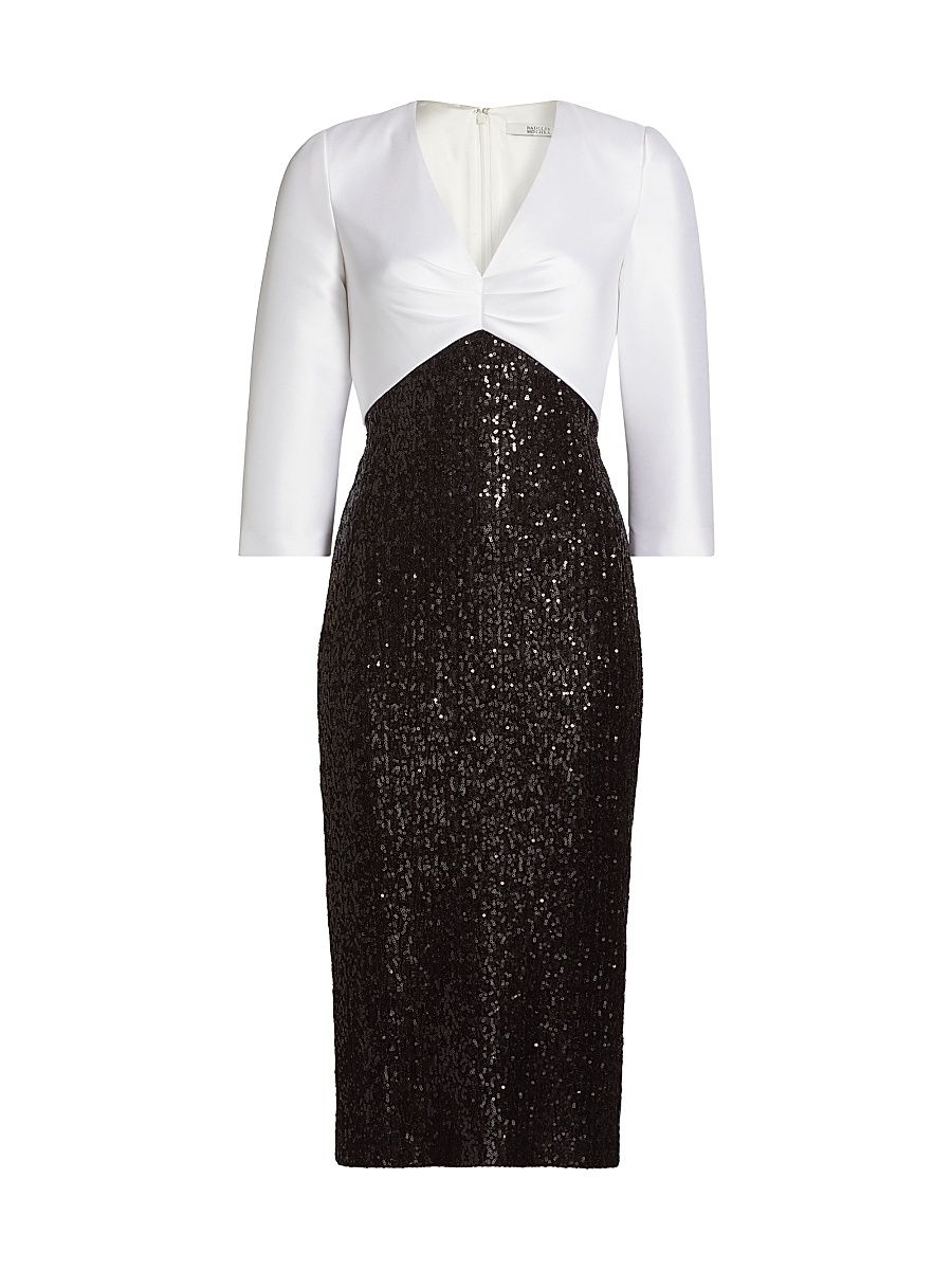 Women's Two-Tone Sequined Cocktail Dress - Black Ivory - Size 12
