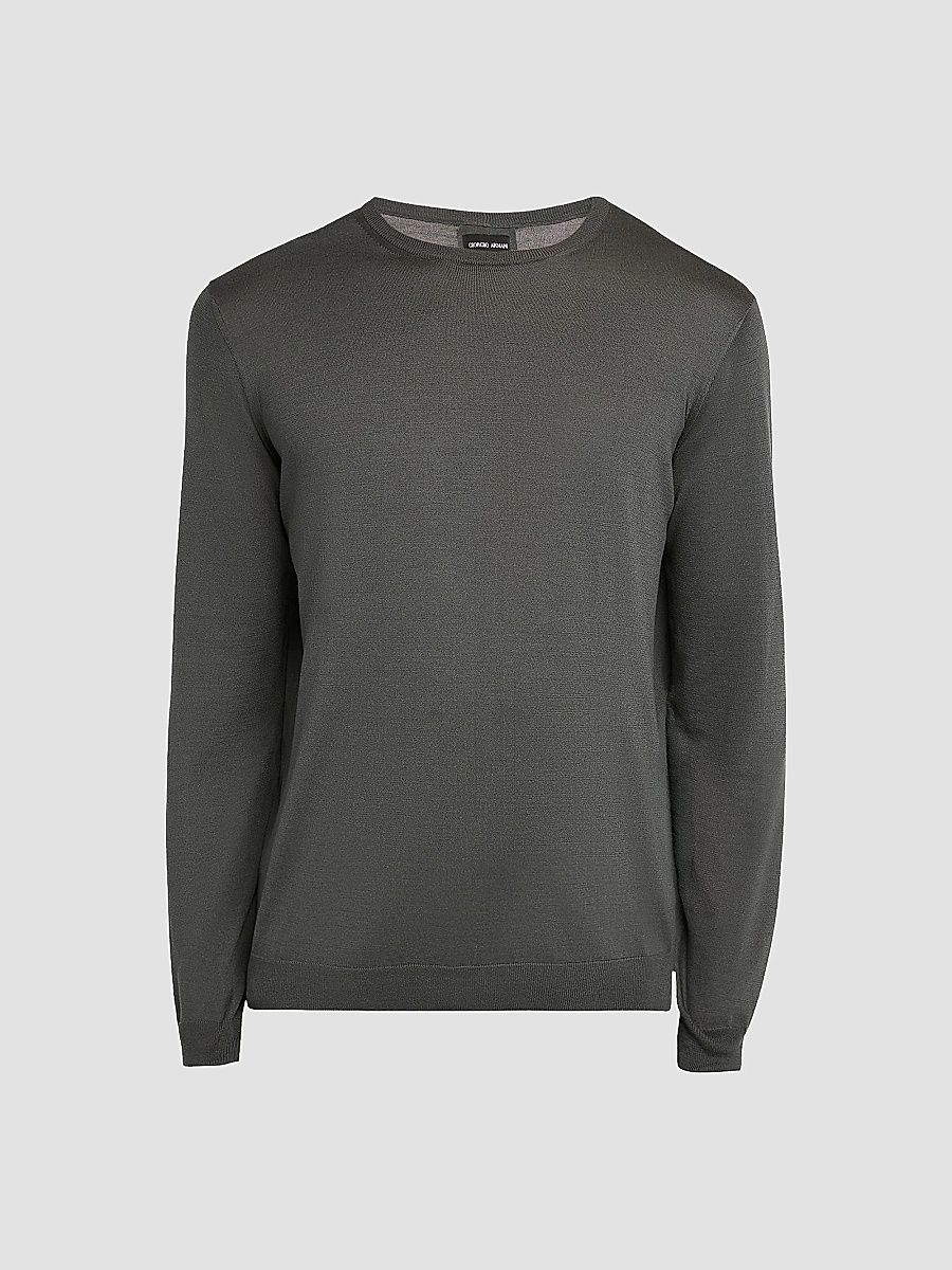 Men's Silk-Cotton Crewneck Sweater - Black Beauty - Size 38