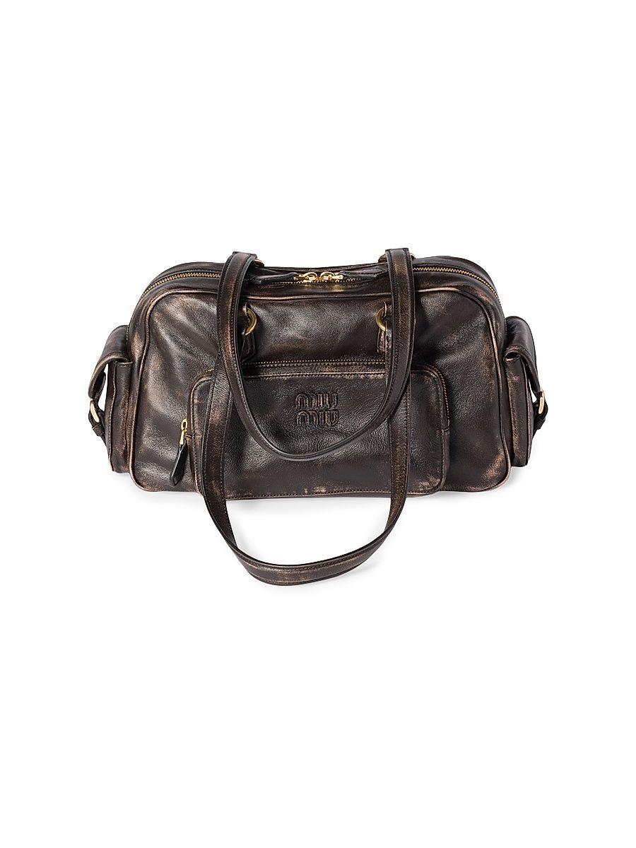 Women's Pocket Nappa Leather Shoulder Bag - Brown