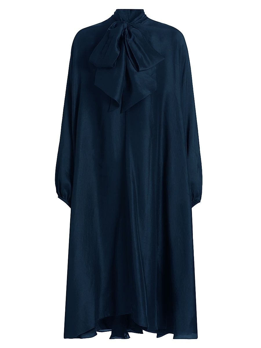 Women's Emlyn Silk Tie-Neck Midi-Dress - Navy