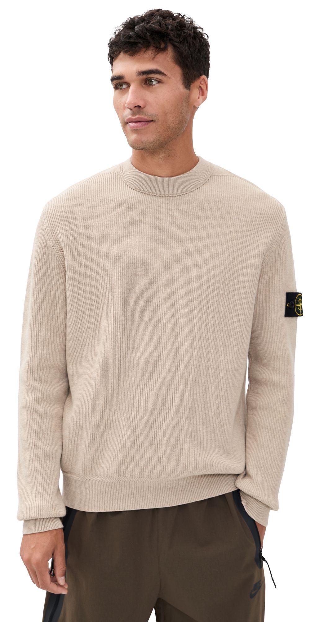 Stone Island Ribbed Cotton Crew Sweater Deserto Melange XXL