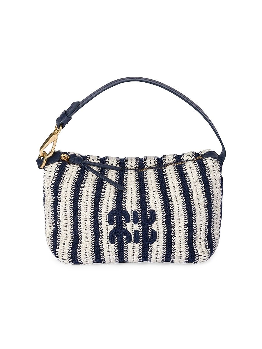 Women's Crochet and Leather Pouch - Blue