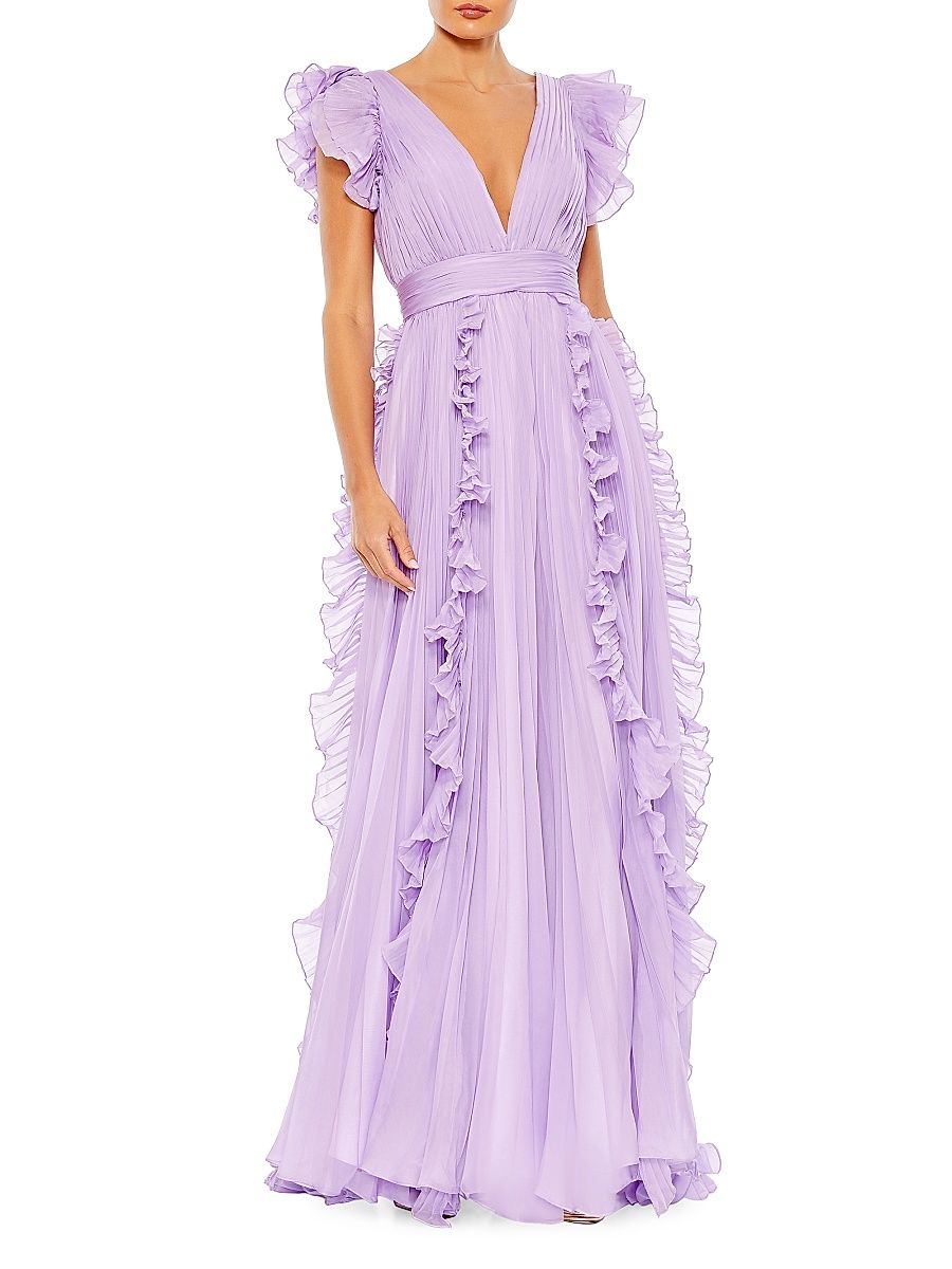 Women's Ieena One Ruffled Chiffon A-Line Gown - Lilac - Size 20