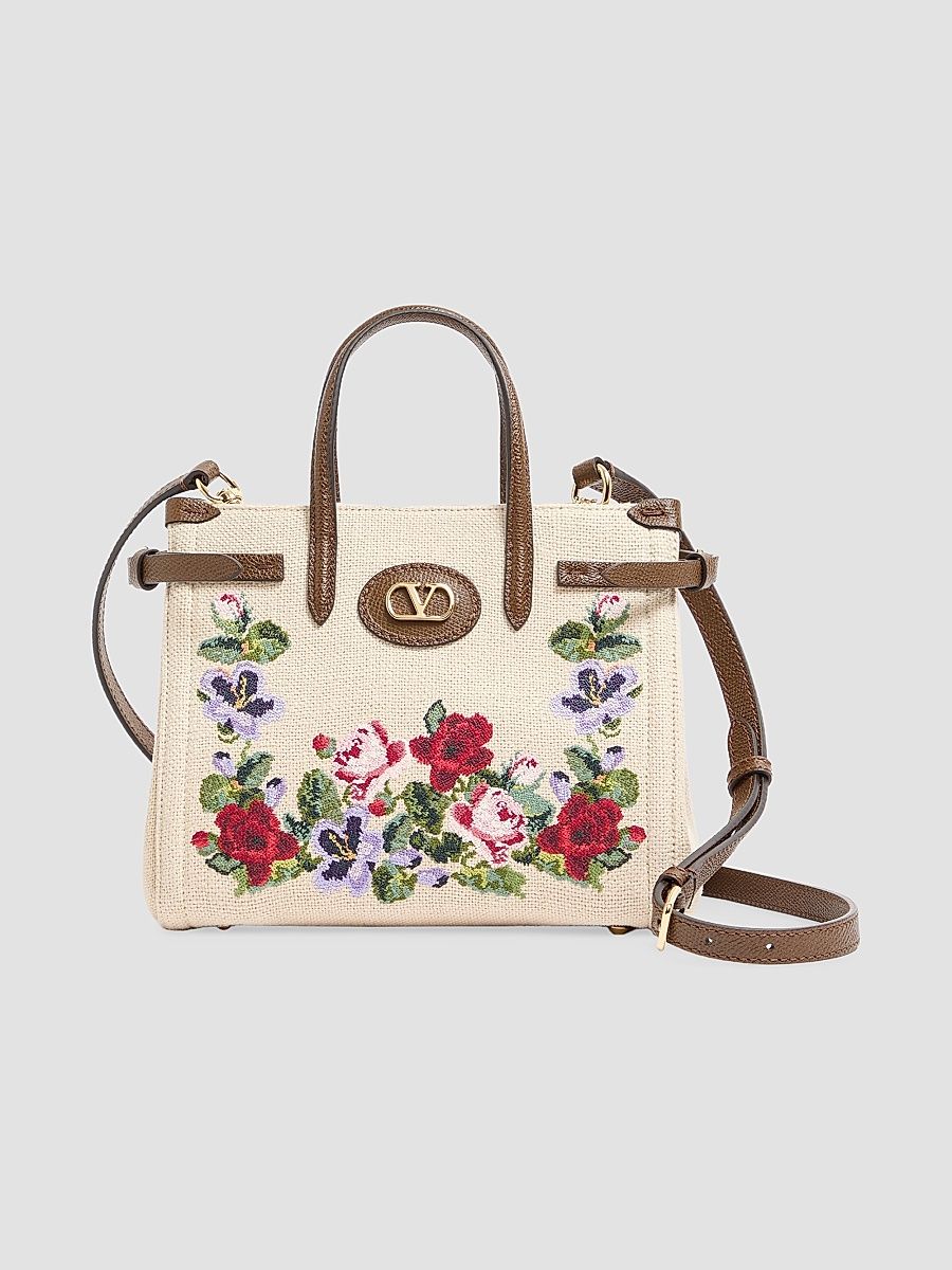 Women's Antibes Small Embroidered Linen top Handle Bag - Ecru Multi