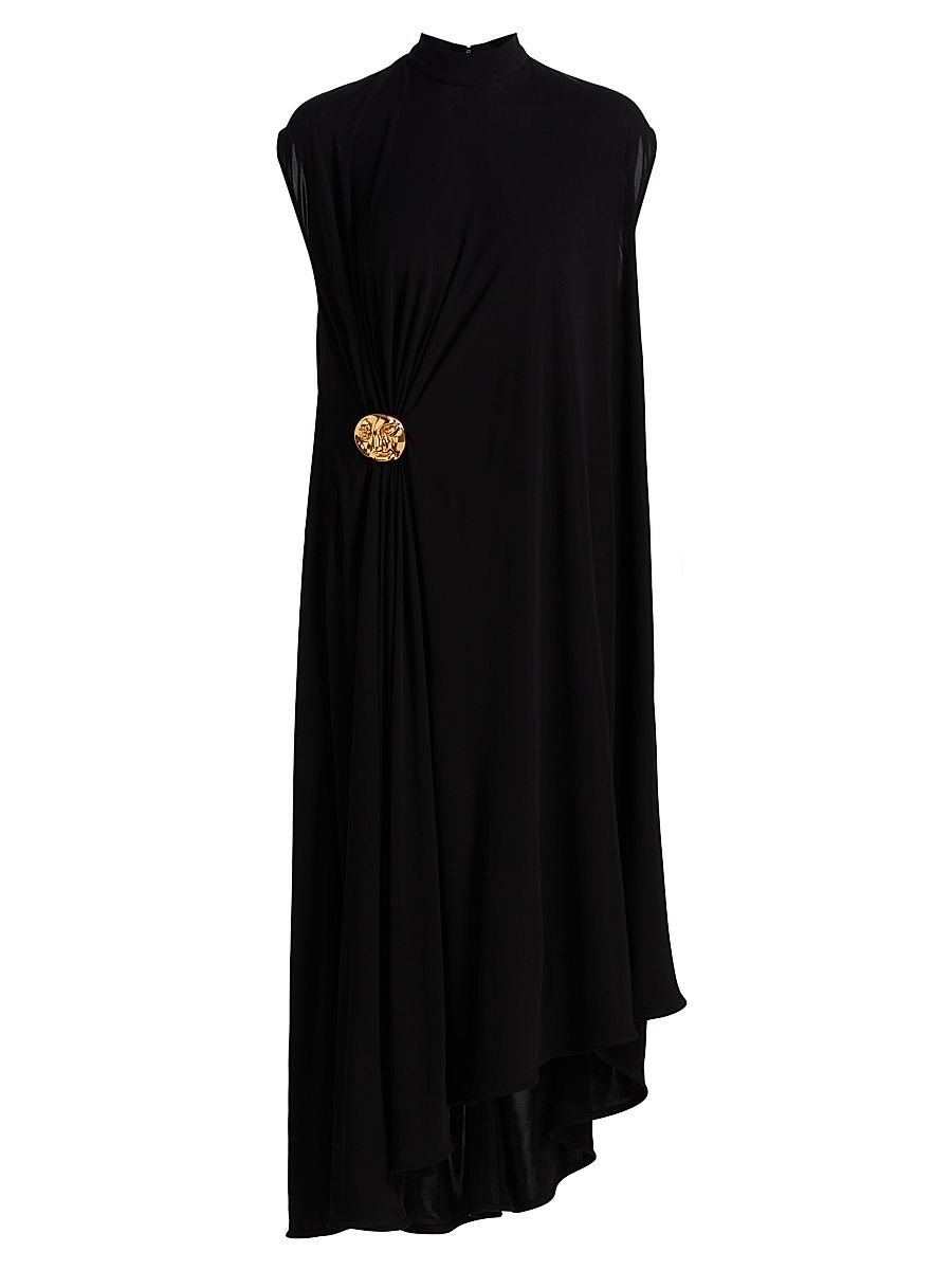 Women's Abstract Face Crêpe Midi-Dress - Black - Size 12