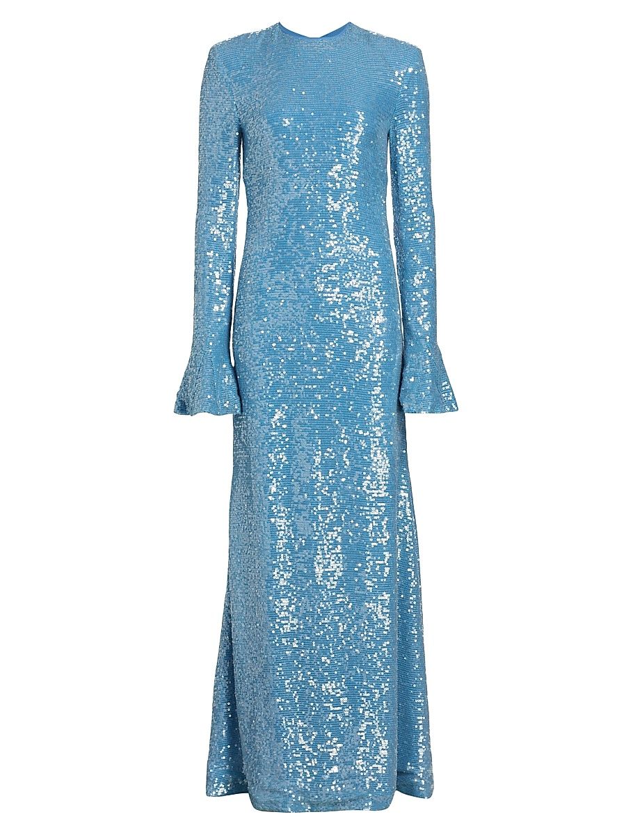 Women's Sequined Flare-Sleeve Maxi Dress - Sky Blue - Size 8