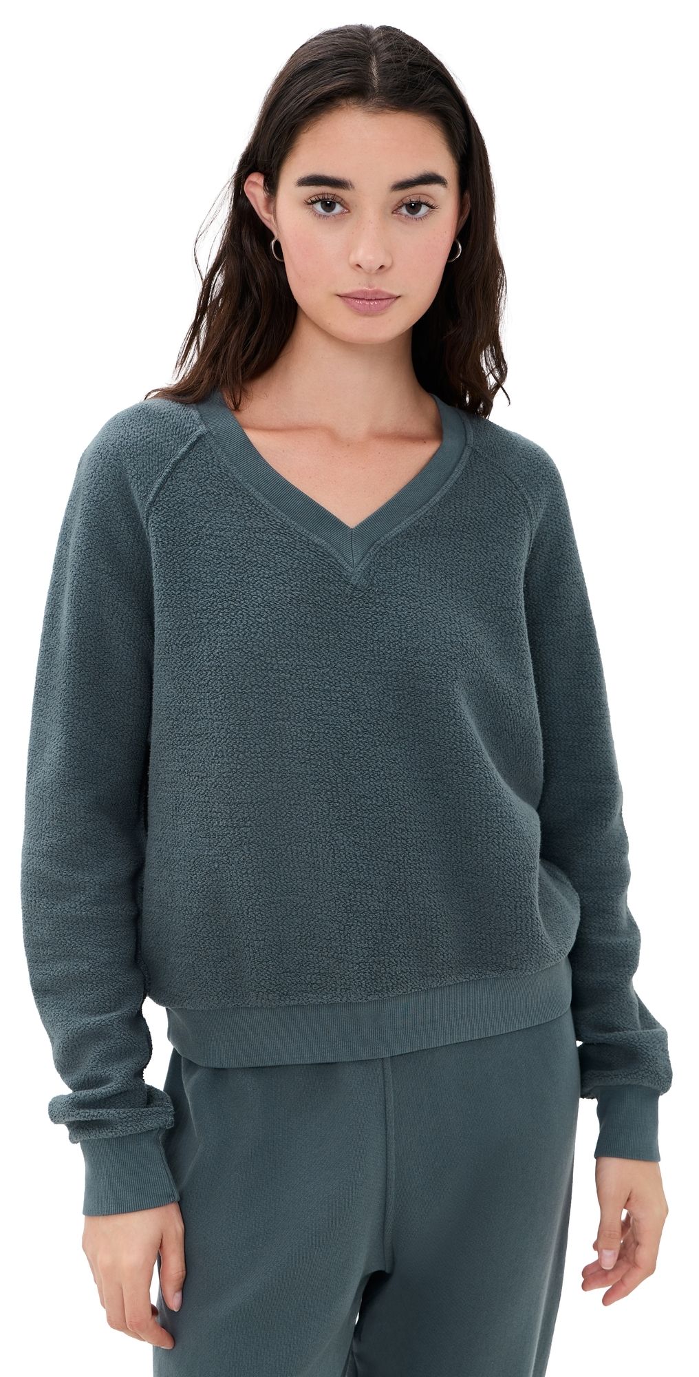perfectwhitetee Zuri Reverse Fleece V Neck Sweatshirt Turbulence L