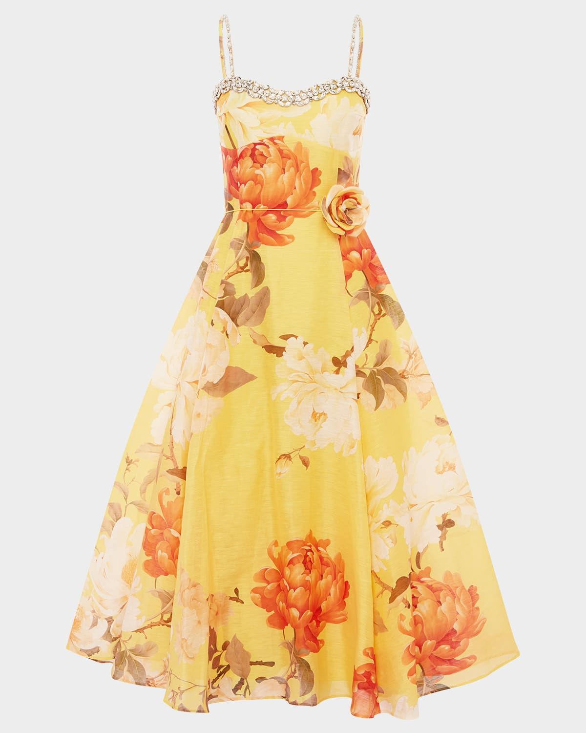 Mariela Crystal Floral-Print Midi Dress