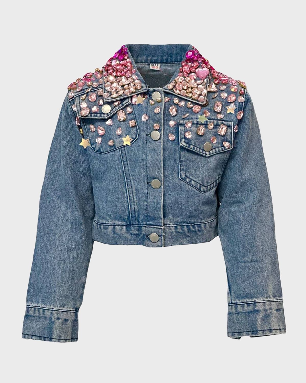 Girl & apos;s Sparkle Queen Gem Denim Jacket, Size 2-14