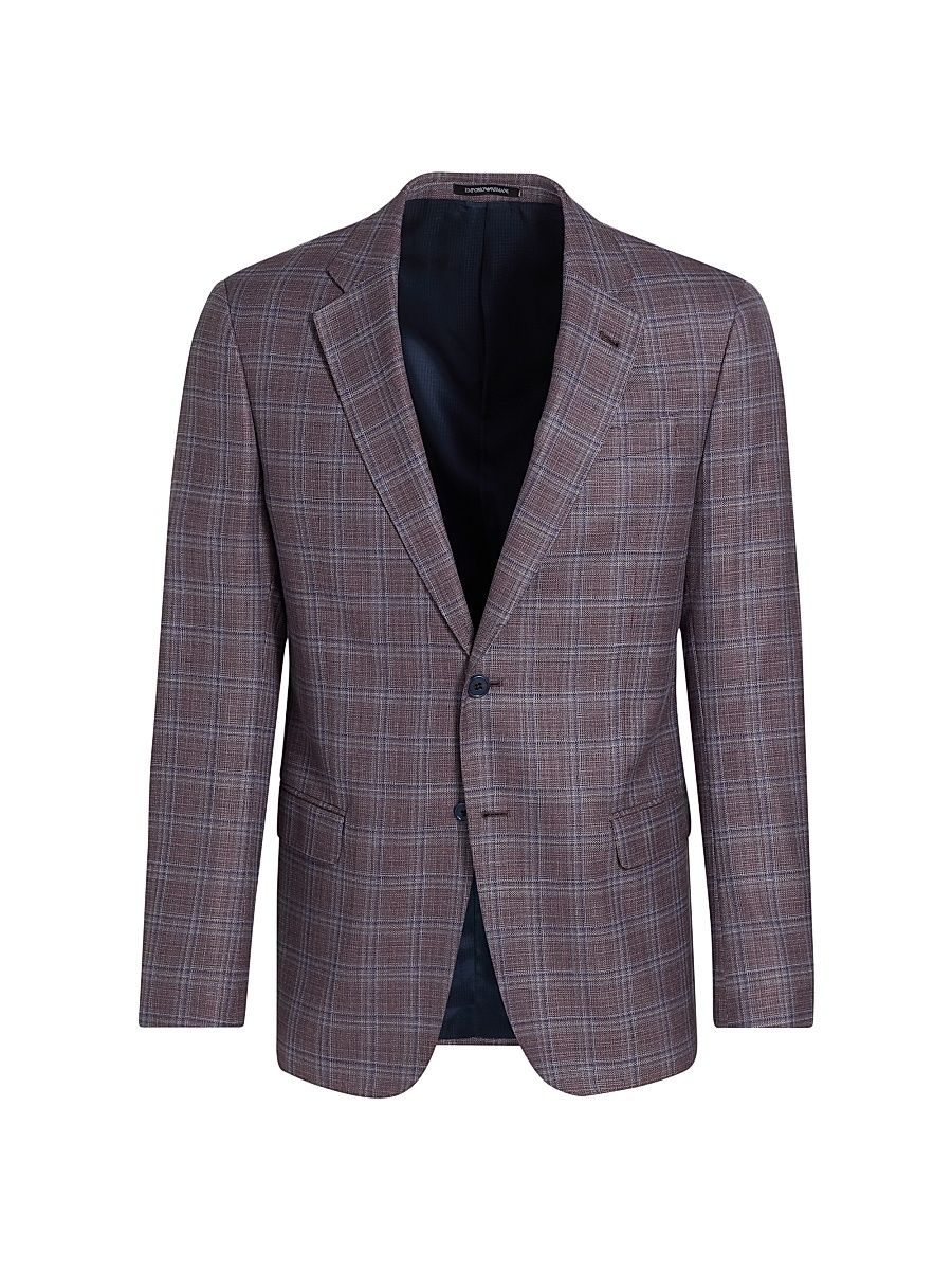 Men's Plaid Virgin Wool Sport Jacket - Plum - Size 50
