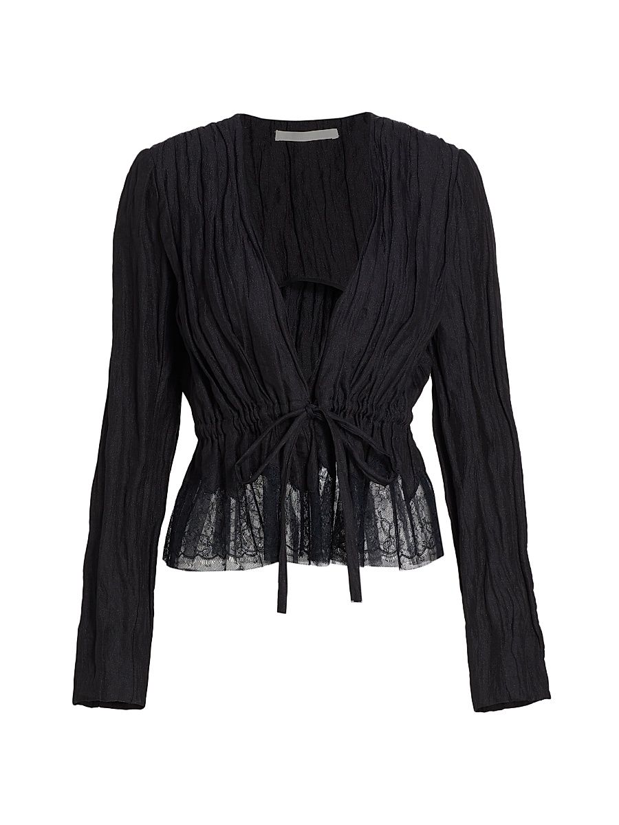 Women's Crinkled Lace Detail Jacket - Black - Size 14