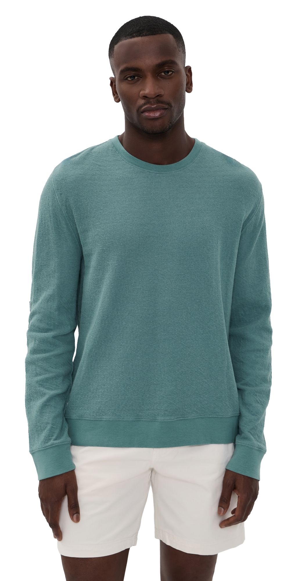 Billy Reid Crinkle Rib Crew Sweater Steel Blue XL