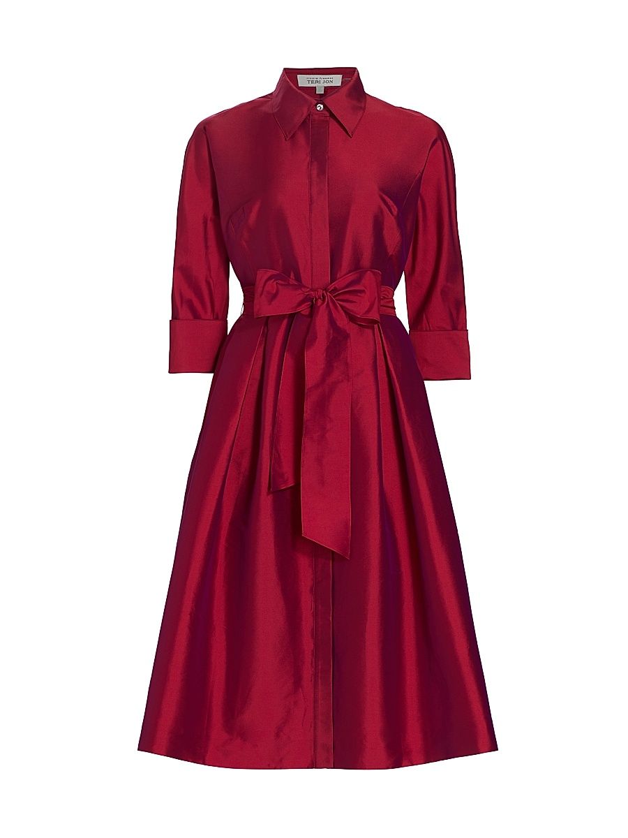 Women's Silk Taffeta Shirtdress - Cherry - Size 12