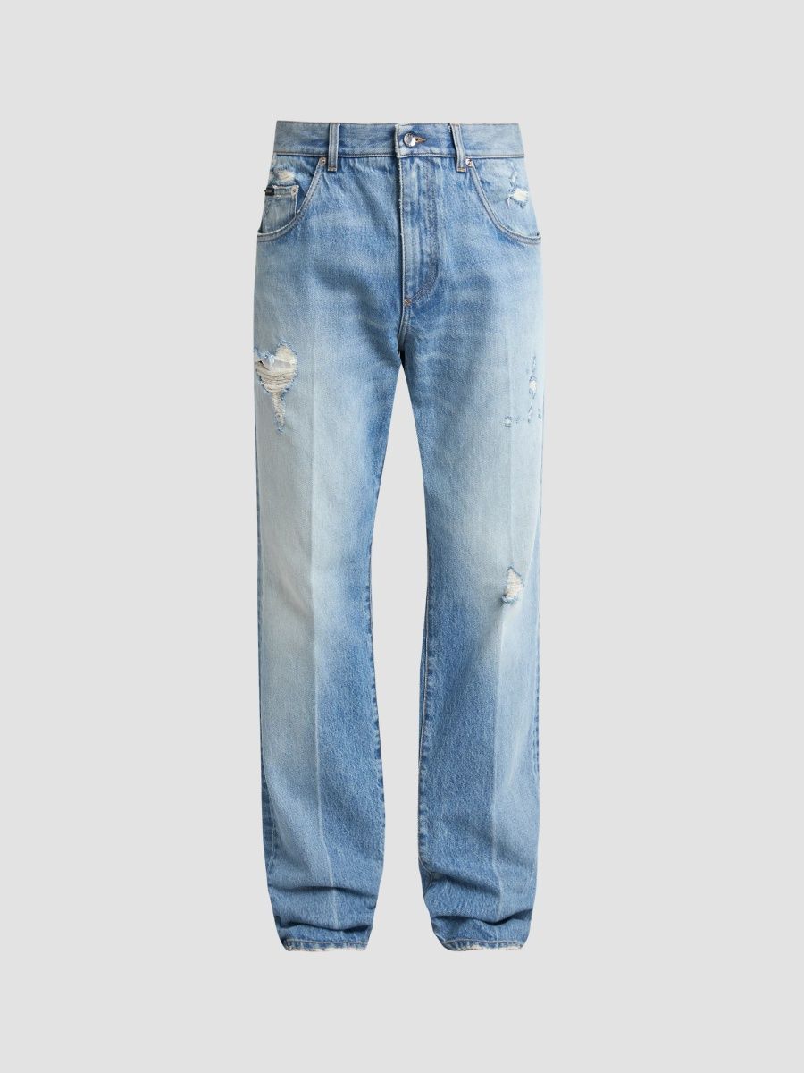 Dolce & Gabbana Men's Orta Distressed Straight-Leg Jeans - Light Blue - Size 40