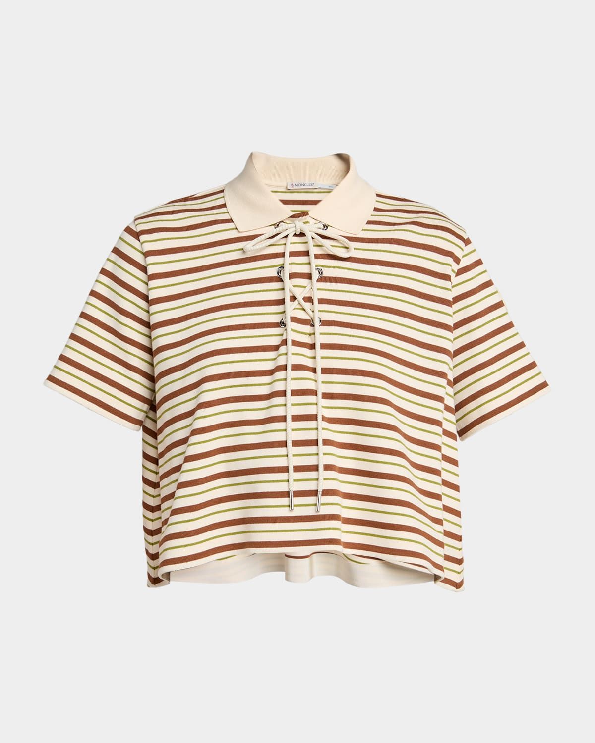 Lace-Up Stripe Polo Shirt