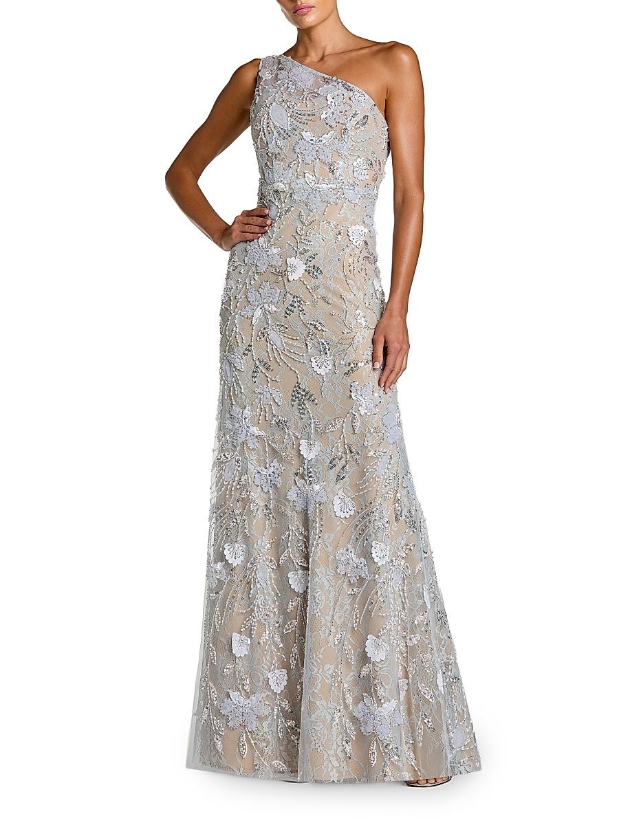 Women's One-Shoulder Neckline Trumpet Gown - Powder Blue - Size 16