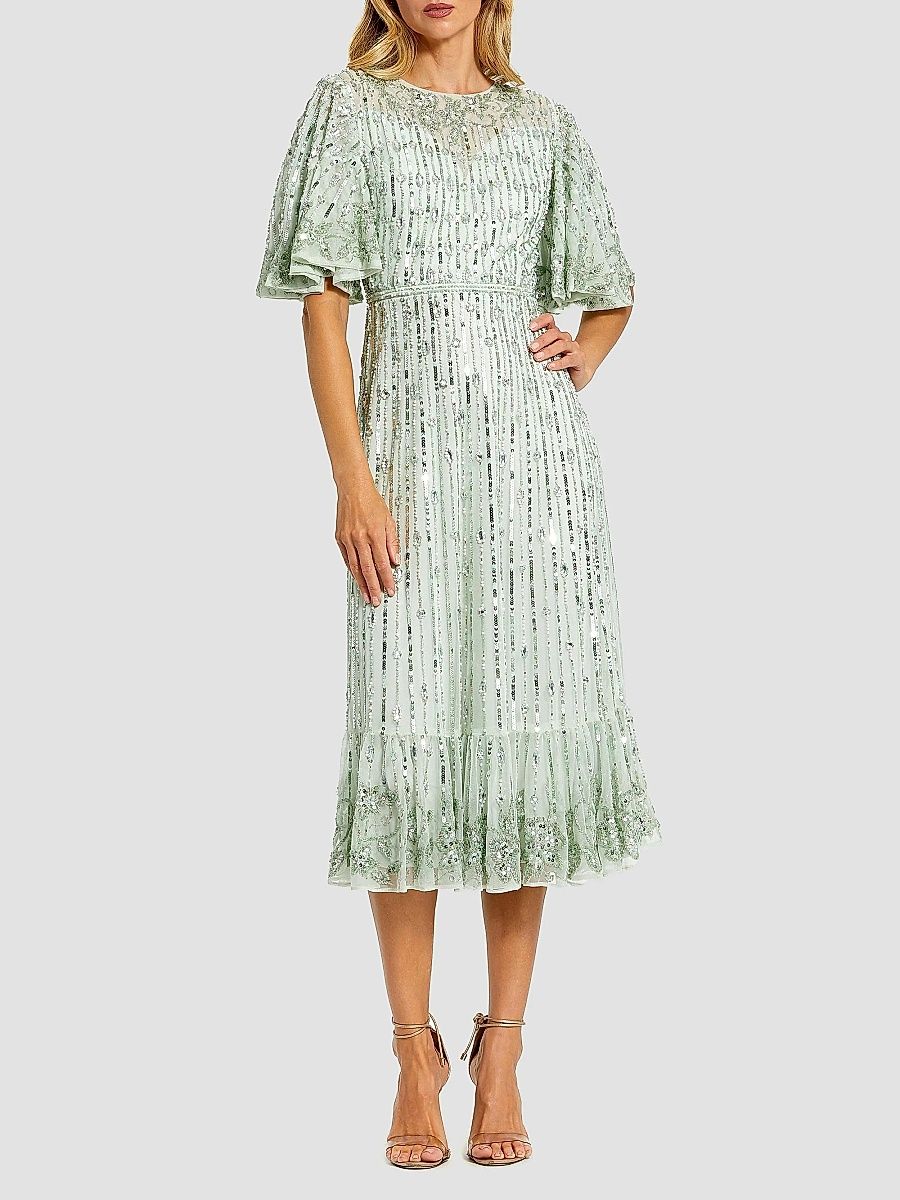 Mac Duggal Women's Flounce Sleeve Midi-Dress - Sage - Size 14