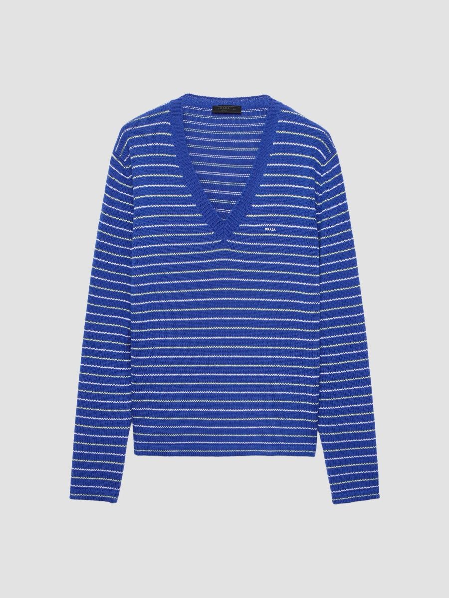 Prada Men's Cashmere V-Neck Sweater - Blue - Size 40