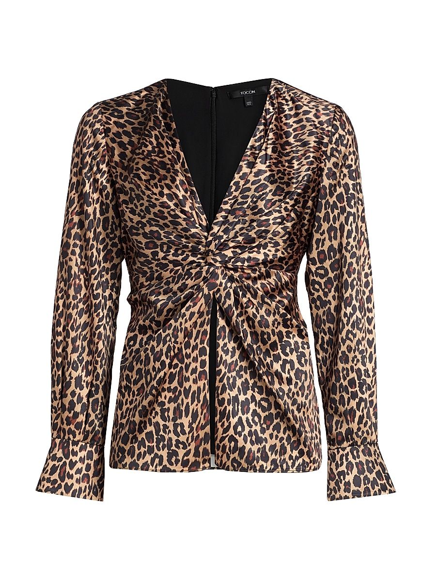 Women's Lauren Leopard-Print Satin Twist-Front Blouse - Leopard - Size 14