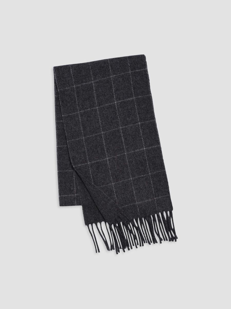 Polo Ralph Lauren Men's Cashmere-Blend Windowpane Scarf - Charcoal Grey