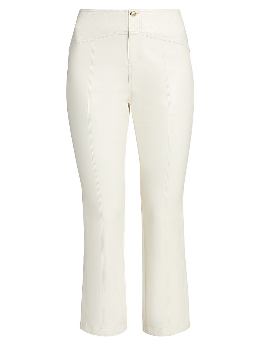 Women's Loren Quilted Faux-Leather Boot-Cut Crop Pants - Ivory - Size 14