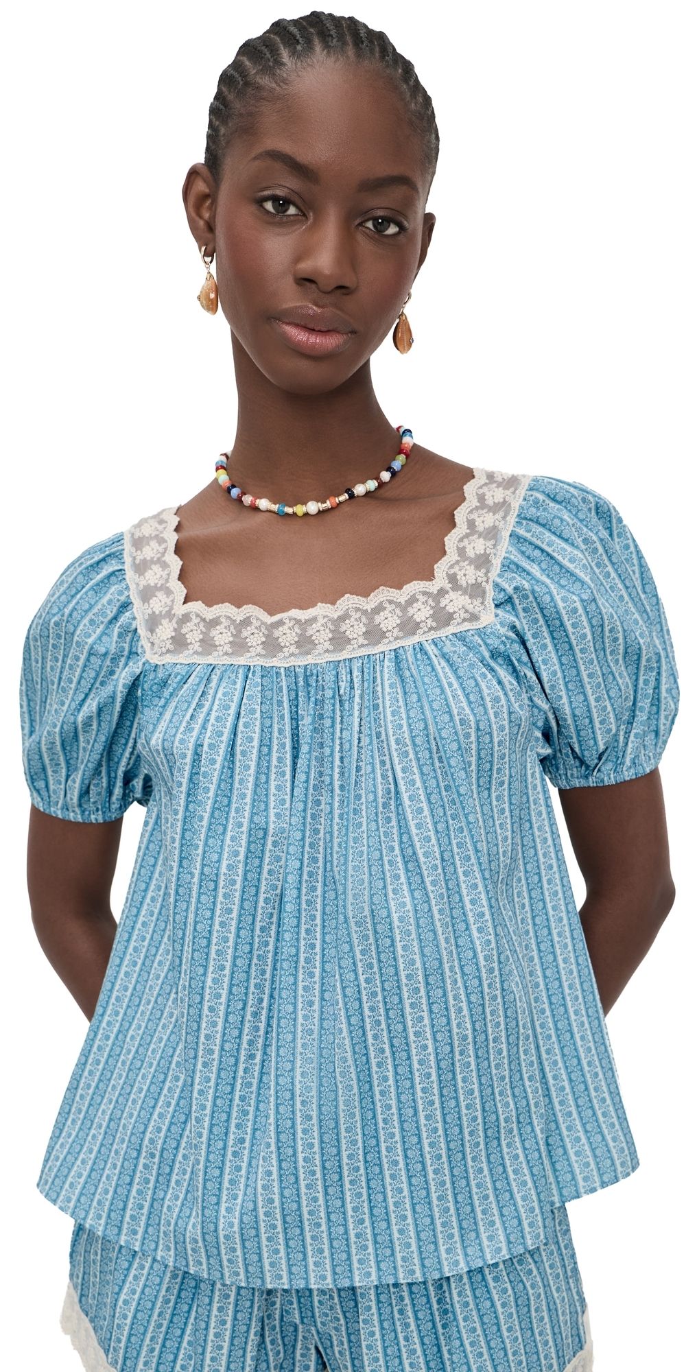 La Maregold Eleanor Blouse Blue Floral Stripe XL