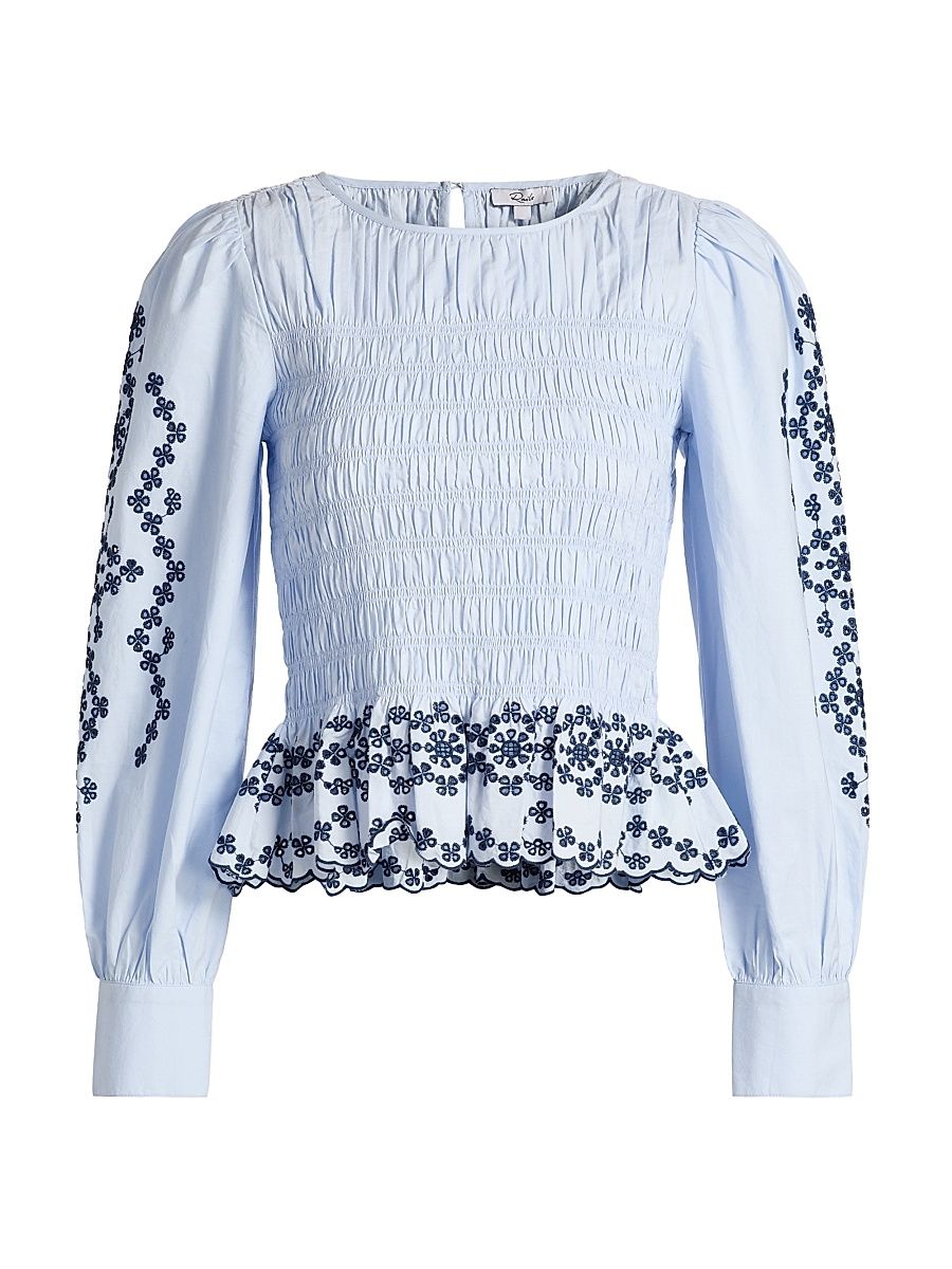 Women's Tabi Broderie Anglaise Smocked Top - Blue Bird - Size XL