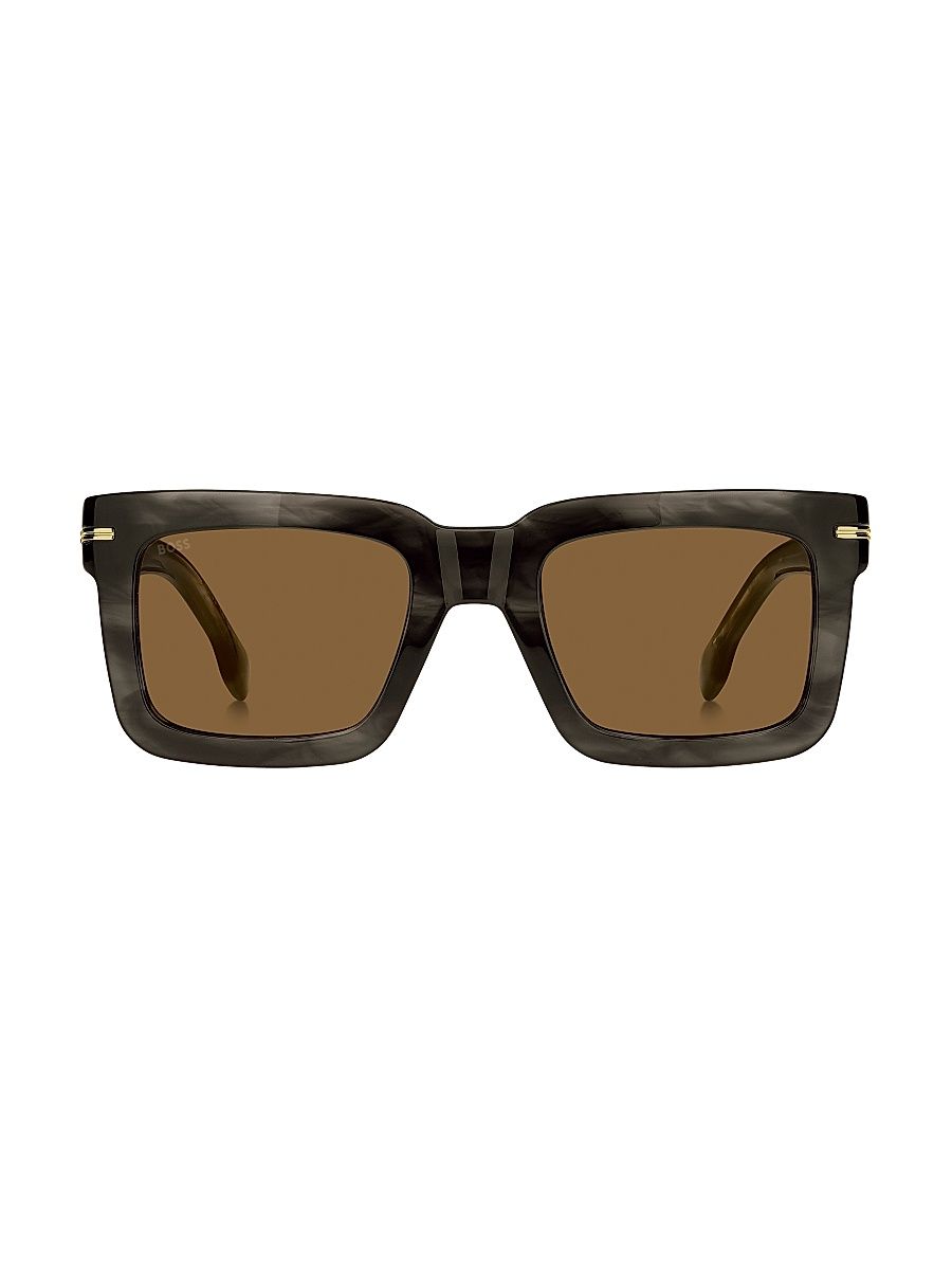 Men's 51MM Acetate Rectangular Sunglasses - Grey Havana Brown
