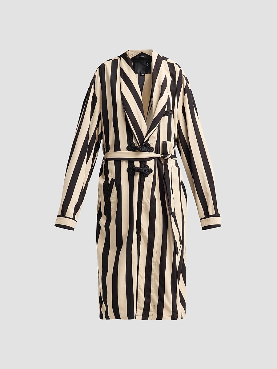 Women's Striped Oversized Robe - Black And Cream Wide Stripe - Size XS