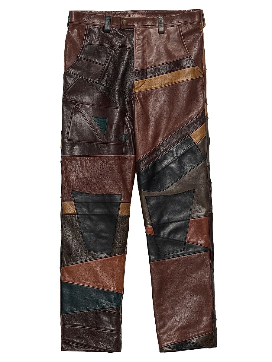 Men's Patchwork Leather Pants - Brown Multi - Size 36