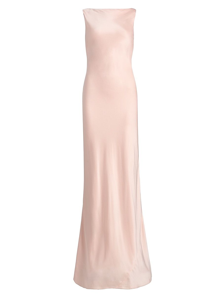 Women's Boatneck Satin Gown - Light Pink - Size 4