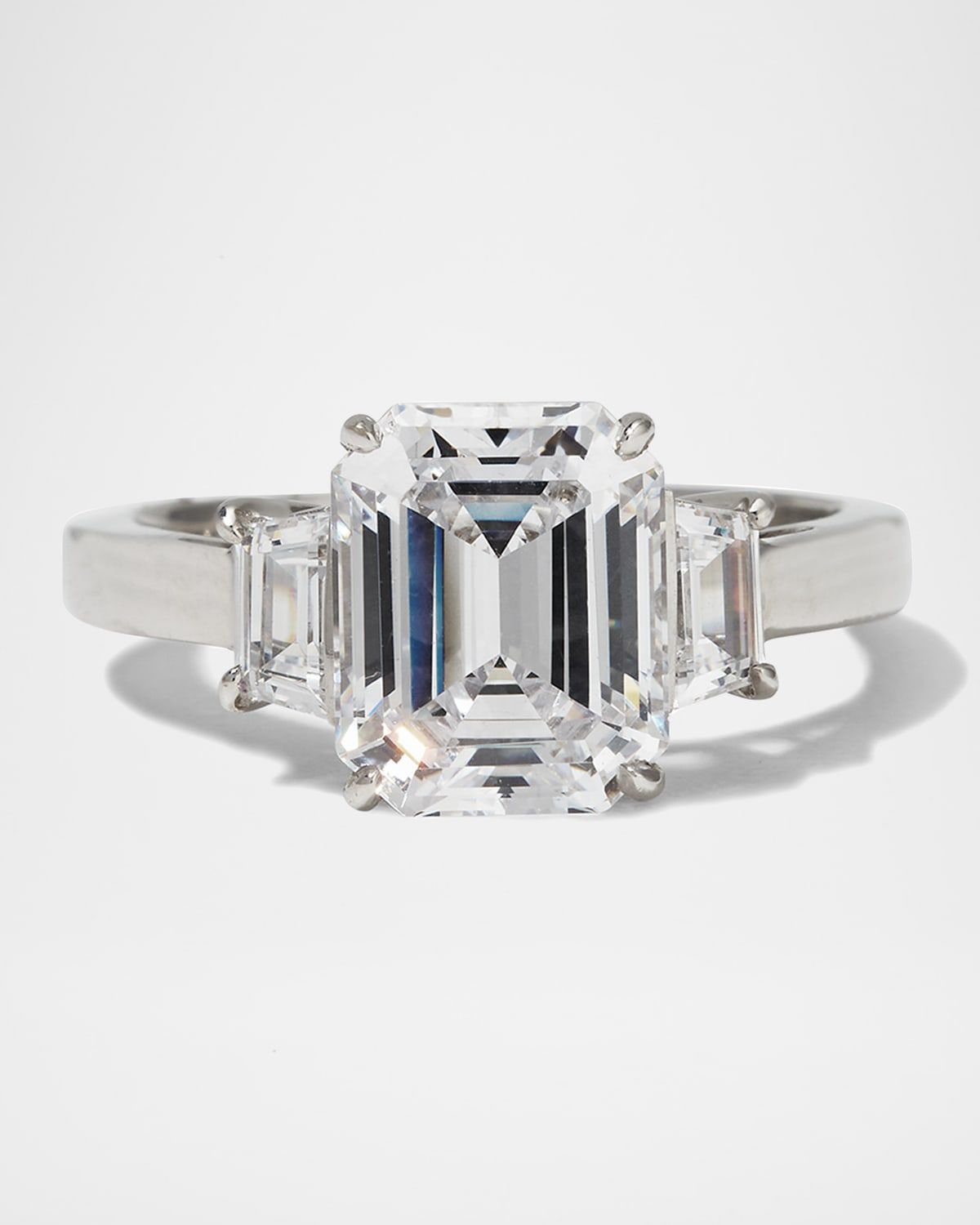 Emerald-Cut Center with Trapezoid Sides Ring, Clear