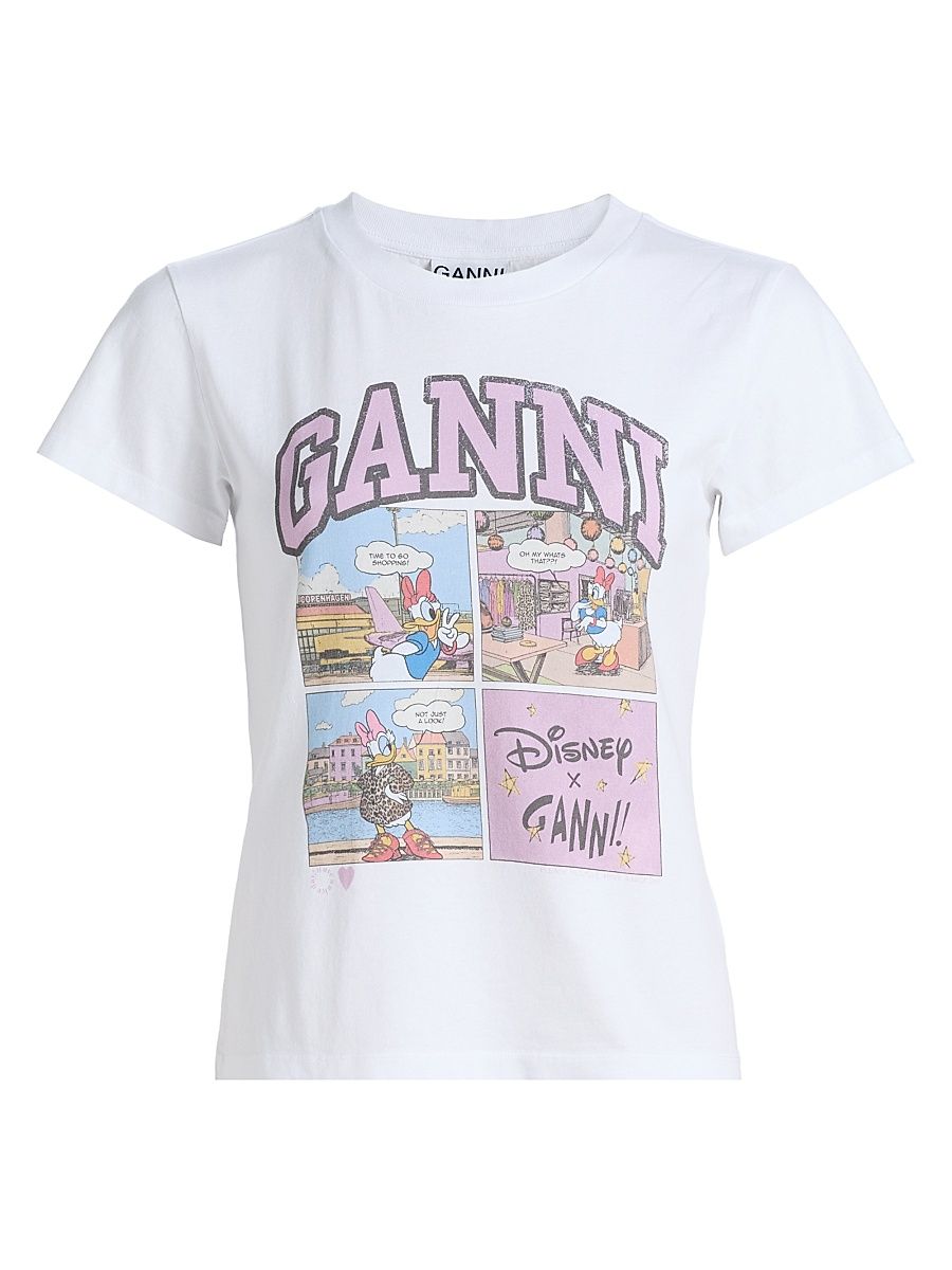 Women's Cartoon Cotton Jersey T-Shirt - Bright White - Size XL
