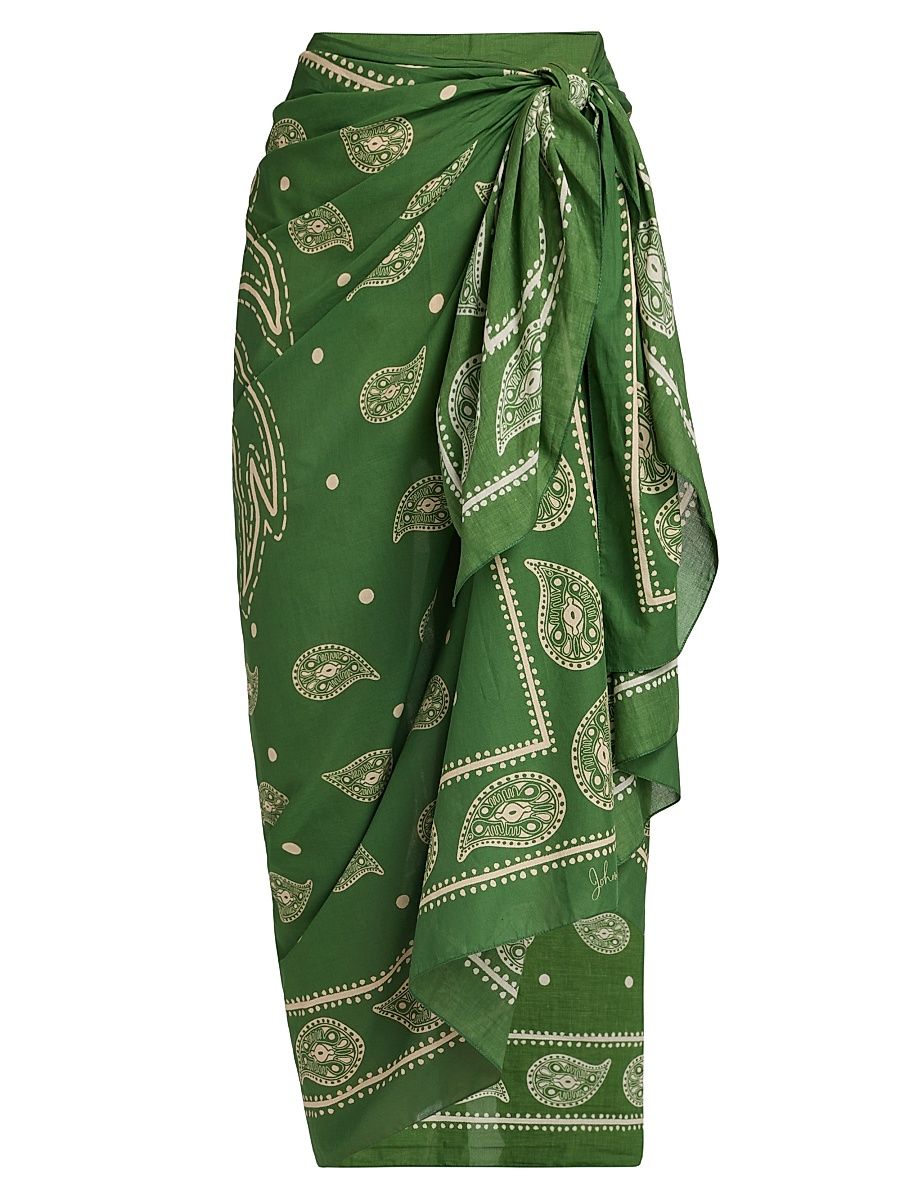 Women's Whale Tail Vibrant Horizons Side-Tie Pareo Skirt - Light Green Ecru