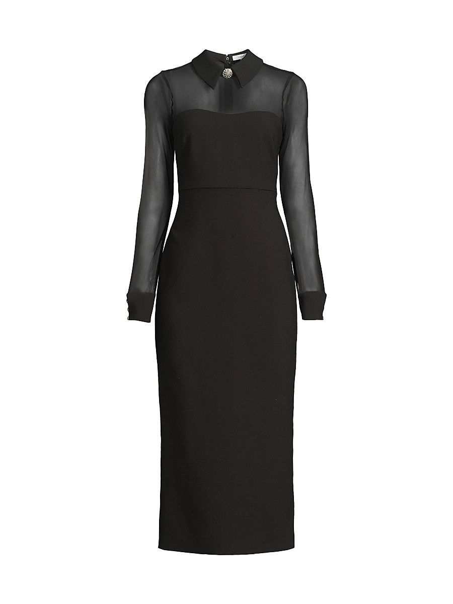 Women's Olea Sheer-Sleeve Midi-Dress - Black - Size 12