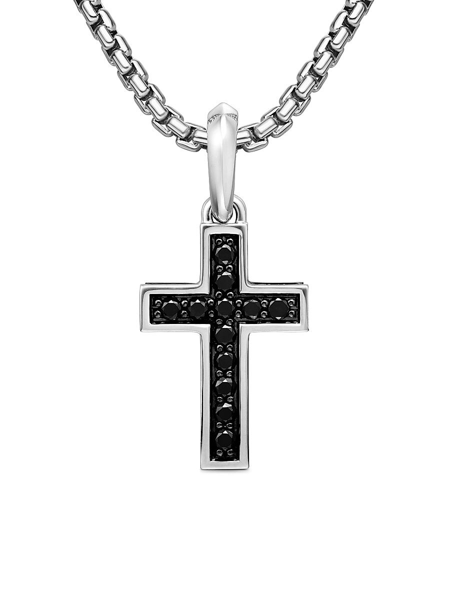 Men's Streamline Cross Pendant with Pavé, 23mm - Black