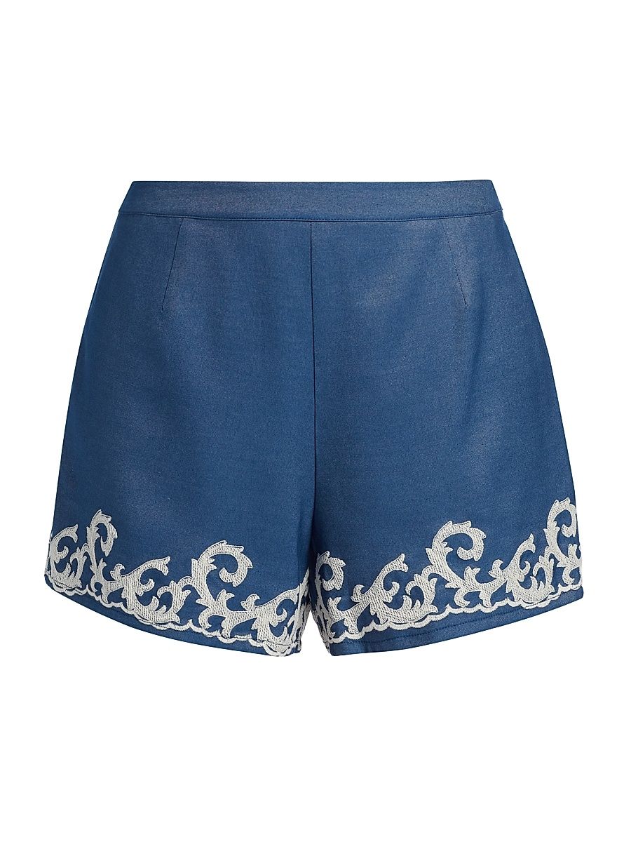 Women's Embroidered Chambray Shorts - Blue - Size 12