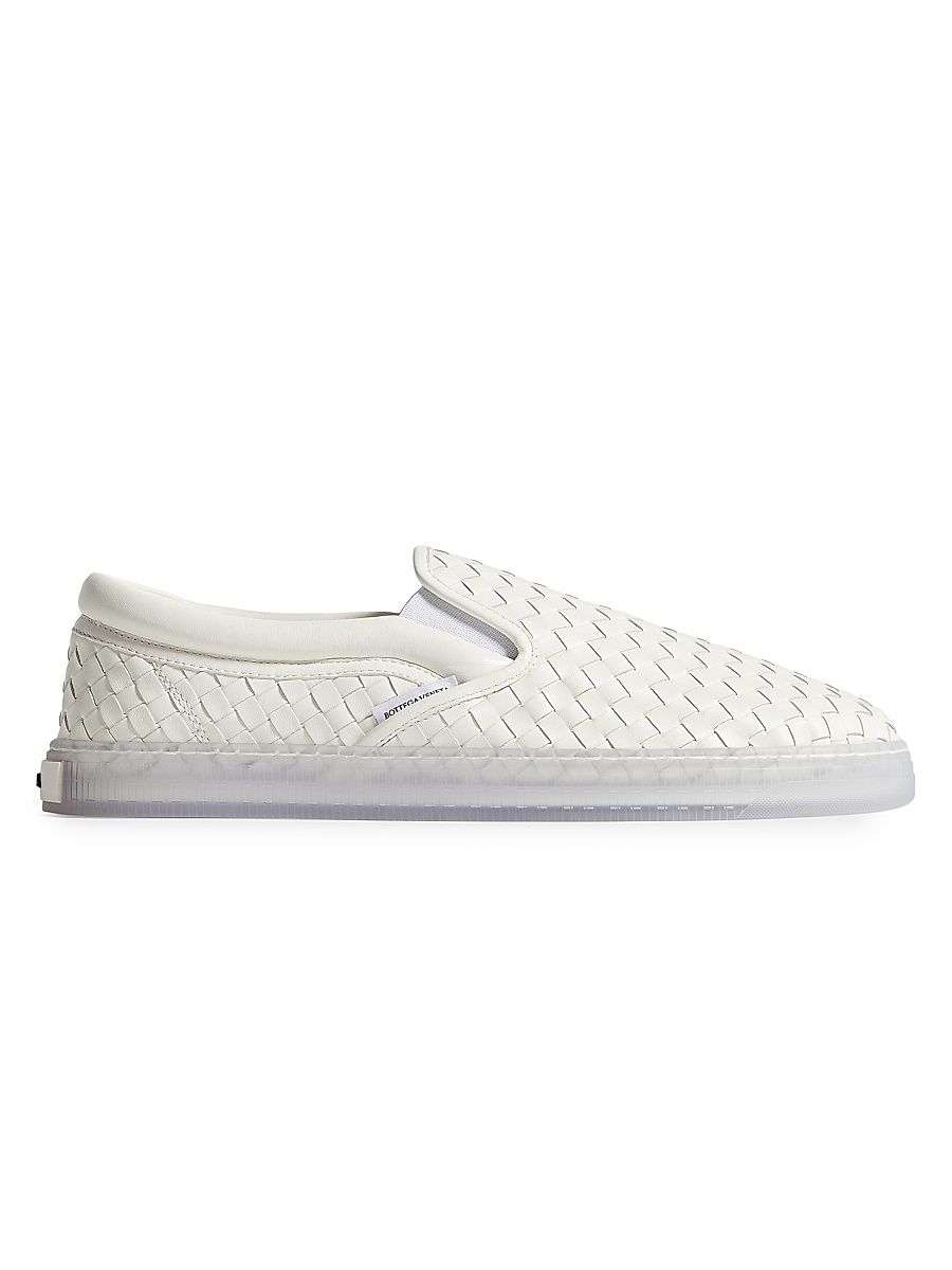 Men's Serena Intrecciato Leather Slip-On Sneakers - Alabaster - Size 12