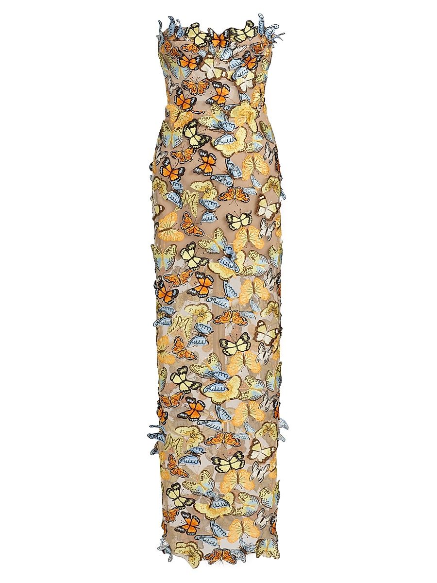 Women's Bella 3D Butterfly Dahlia Strapless Gown - Size XL