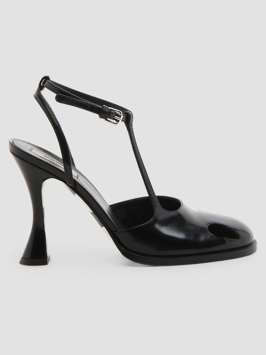 Moschino Women's 100MM Cut-Out Patent Leather T-Strap Pumps - Black - Size 11.5