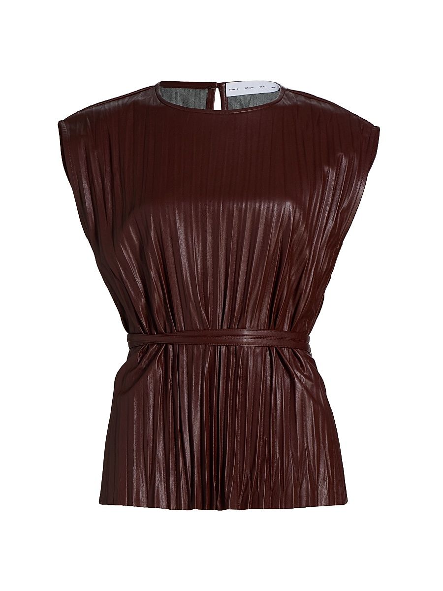 Women's Lyra Pleated Faux Leather Top - Oxblood - Size 14