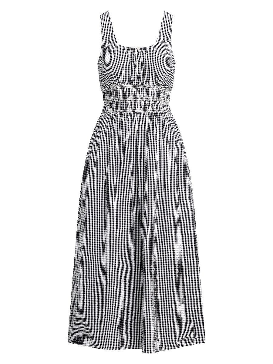 Women's The Swoon Gingham Cotton Sleeveless Midi-Dress - Navy White - Size XXS
