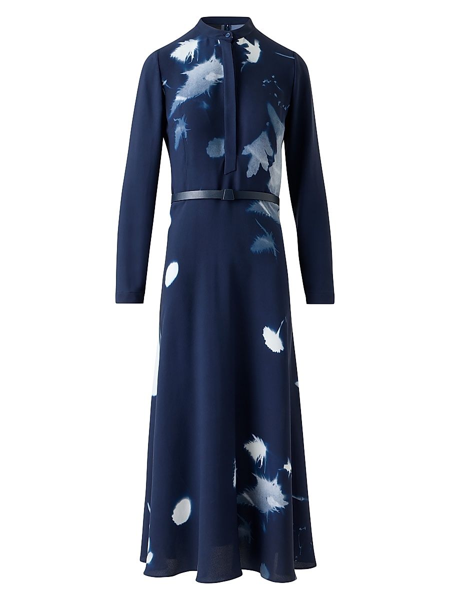 Women's Abstract Silk-Wool Midi-Dress - Navy Ecru - Size 2