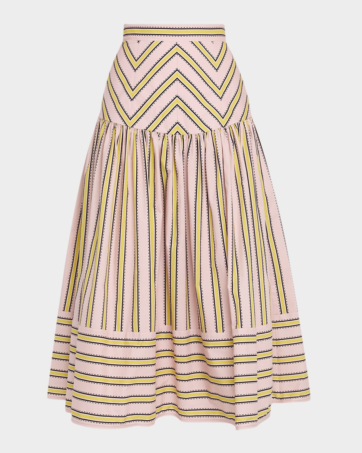 Kristina Striped Drop-Waist Midi Skirt
