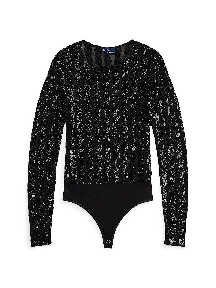 Women's Sequined Mesh Bodysuit - Polo Black - Size XL
