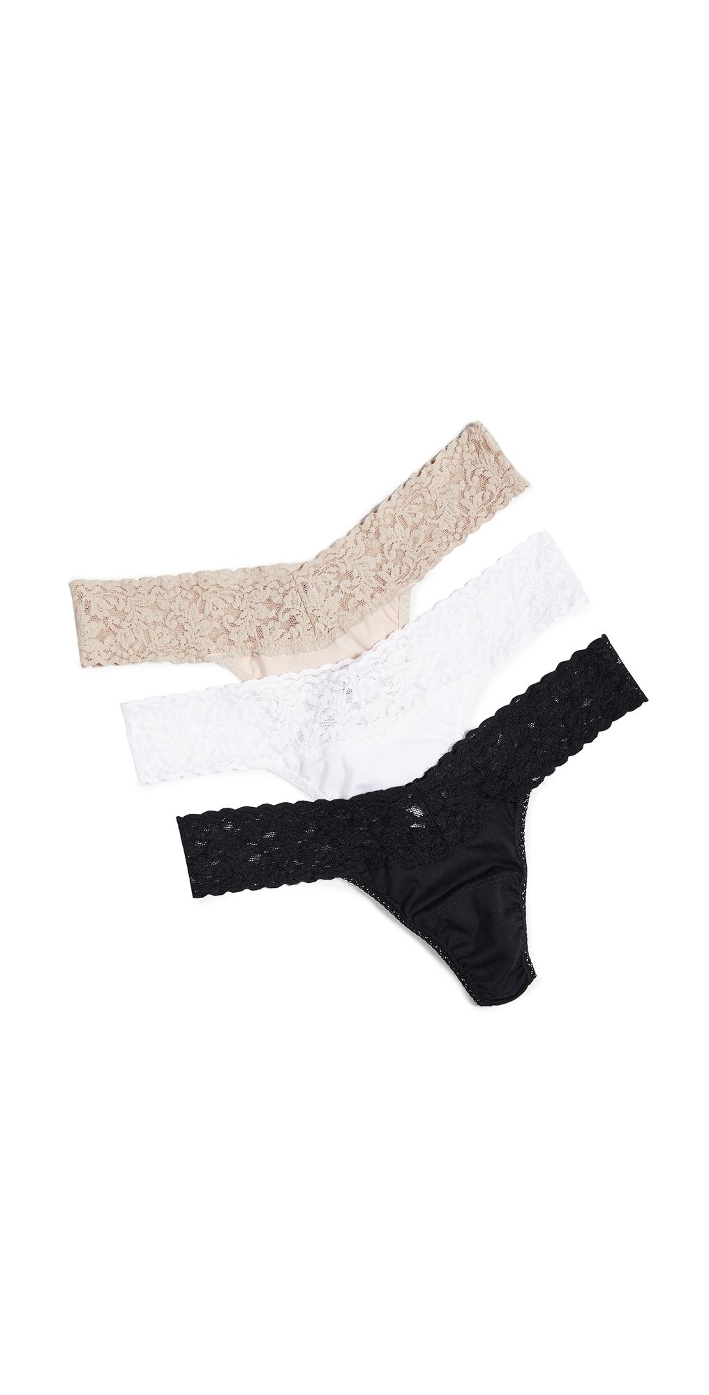 Hanky Panky Low Rise Cotton Thong 3 Pack Black/White/Chai One Size