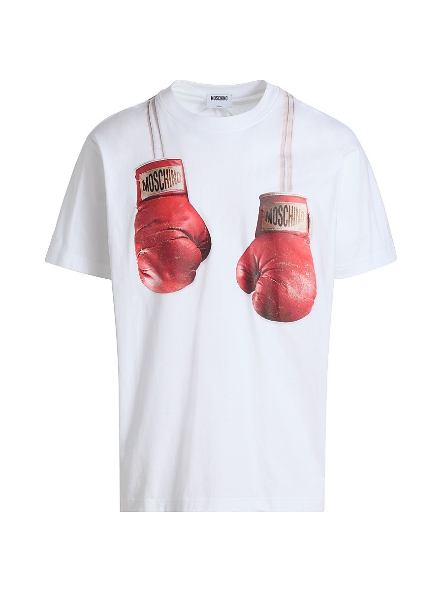 Men's Boxing Gloves Cotton Crewneck T-Shirt - White - Size XXL