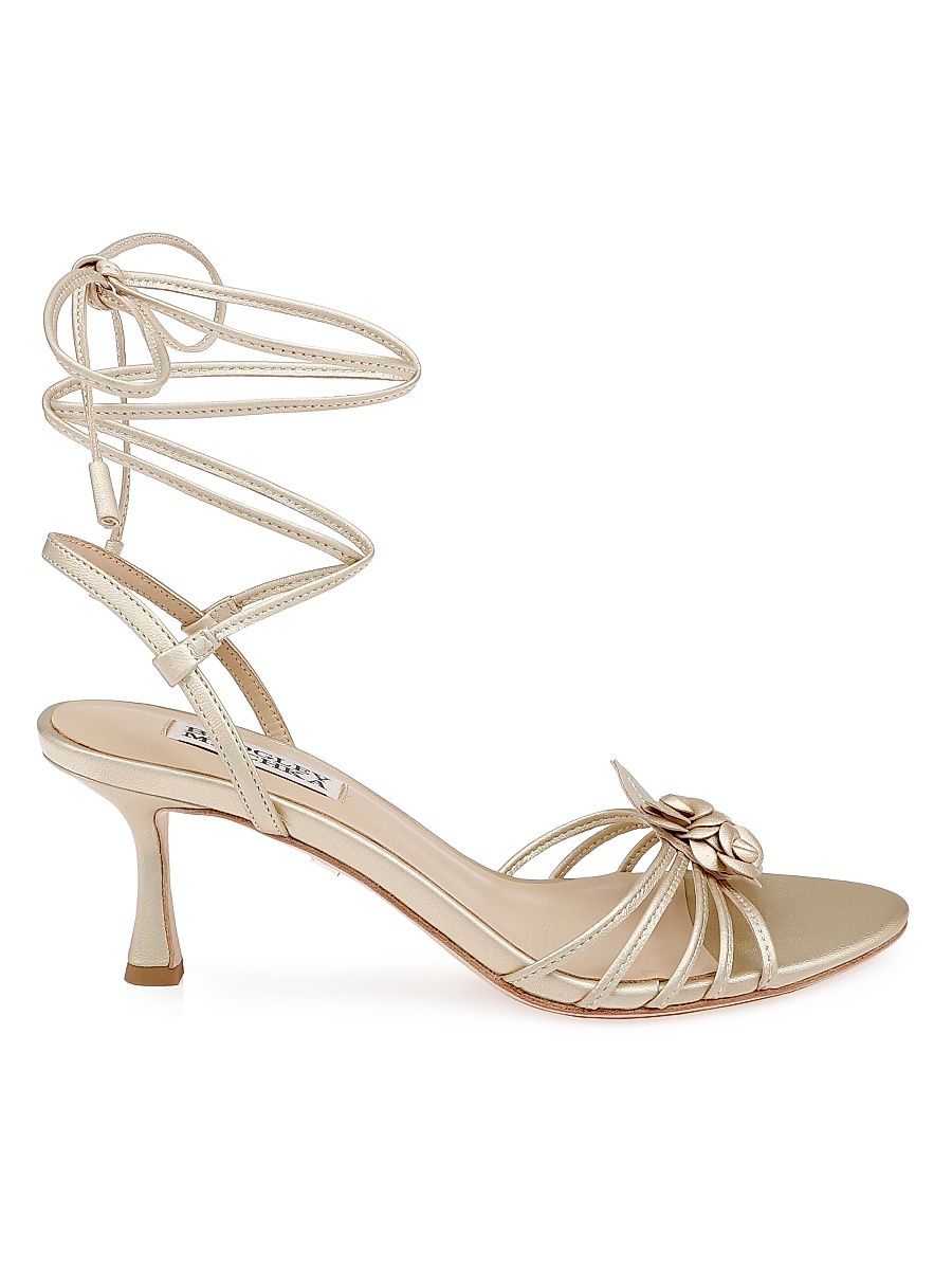 Women's Darlyn 65MM Floral-Appliquéd Metallic Leather Ankle-Wrap Sandals - Gold - Size 8