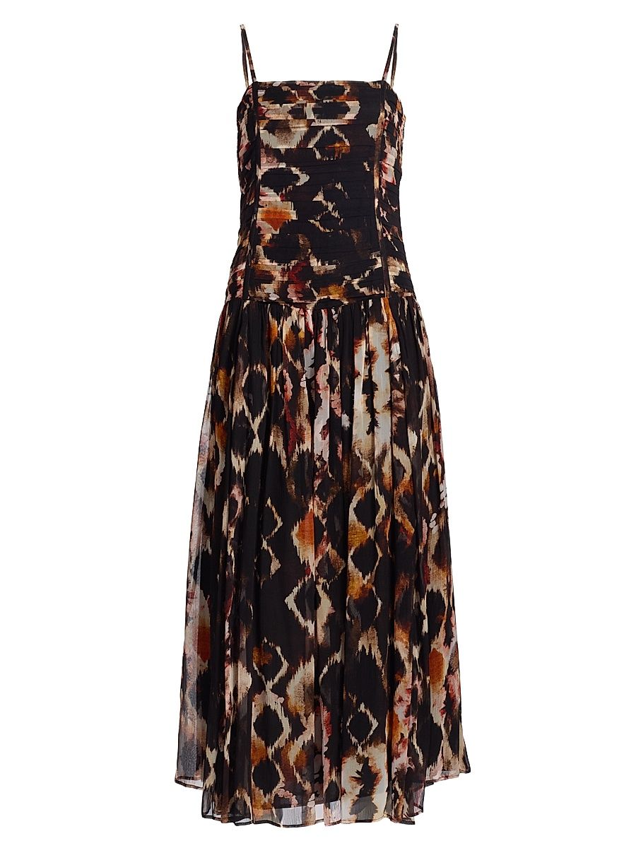 Women's Fleetwood Jackie Printed Crinkle Chiffon Midi-Dress - Brown - Size XL